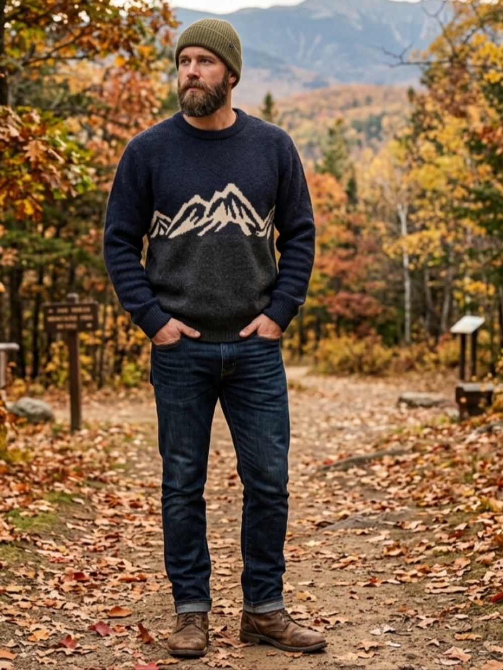 Wind River Heritage Navy Mountain Scene Logo Knit Sweater Size XL